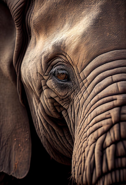 Elephant's wrinkled and weathered skin generative ai