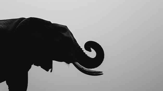 Elephant silhouette with a curled trunk