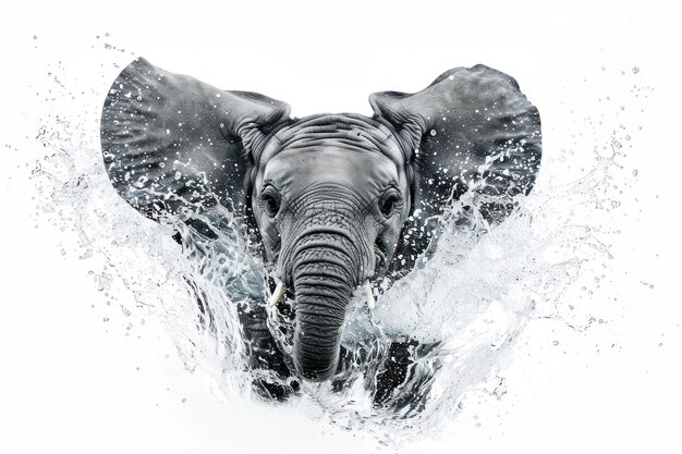 Photo an elephant splashing in the water with its trunk in the air