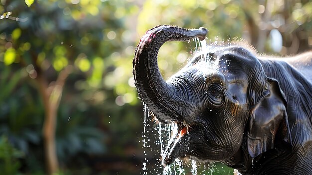 An elephant sprays water from its trunk