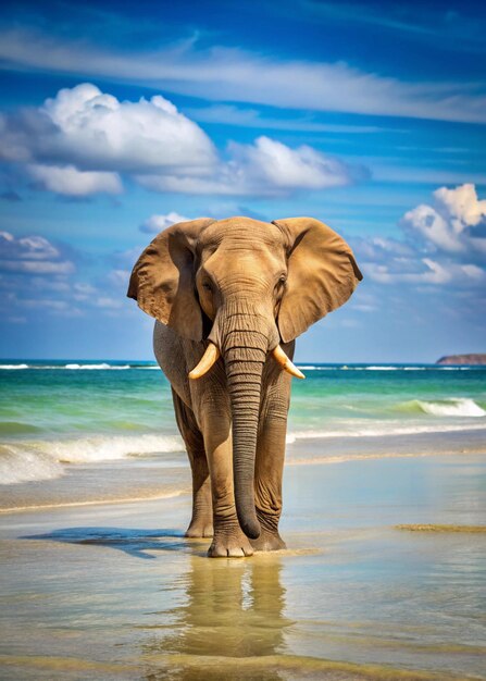 Photo an elephant standing in the water with the sky in the background