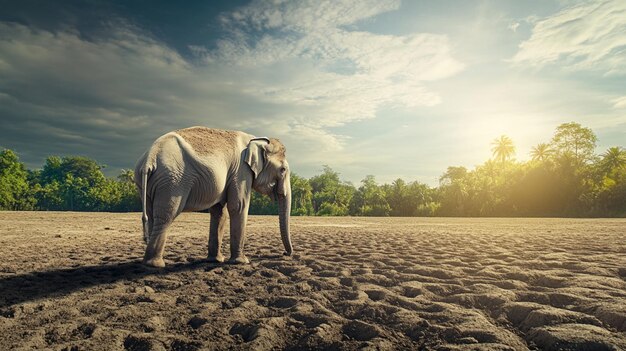 Photo an elephant stands in the sun on a field