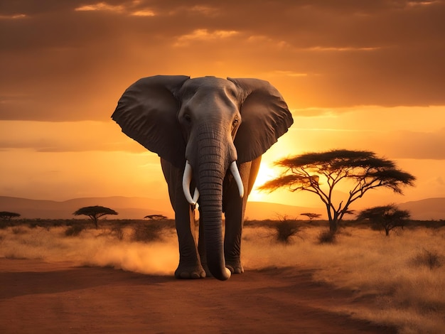 Elephant on sunset in National park of Kenya Africa