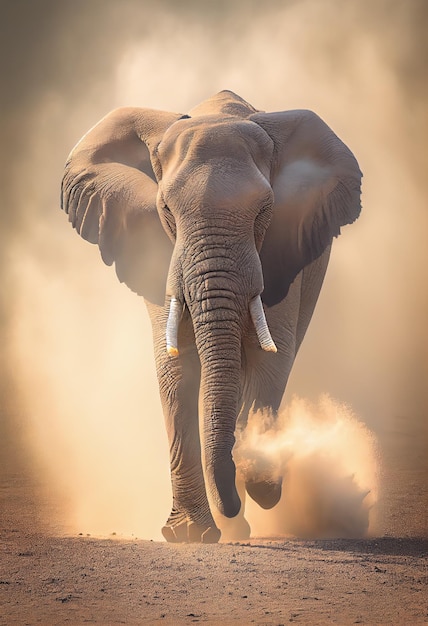 Elephant walking through a dry and dusty landscape generative ai