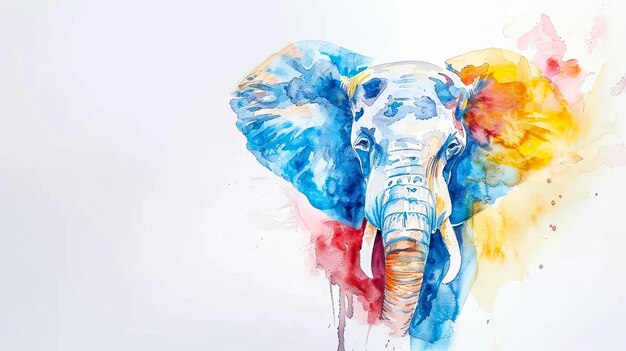 Photo elephant watercolor portrait multicolored paints on a white background