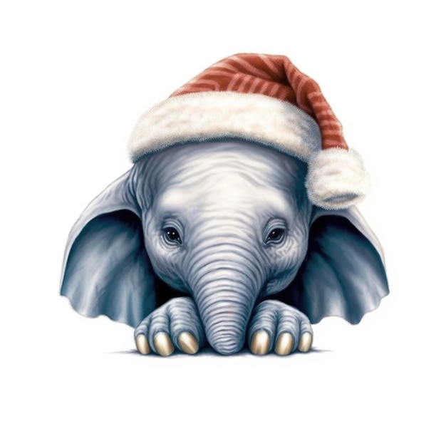 Elephant wearing Santa Hat