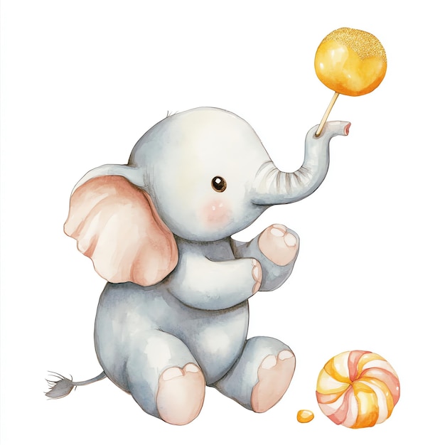 elephant with candy nuresery watercolor