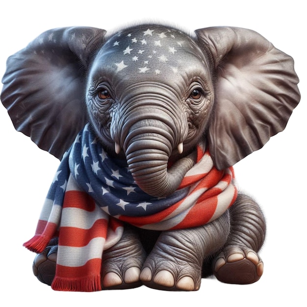 Photo an elephant with a flag on its head is wrapped in a red white and blue scarf