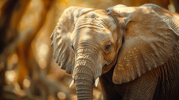 Photo an elephant with a large tusk that is standing in front of a group of other elephants