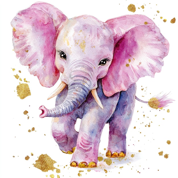 elephant with pink color nuresery watercolor