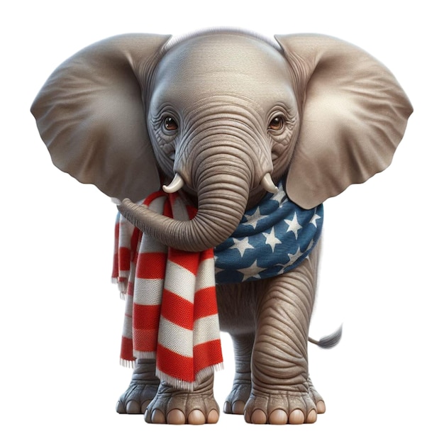 Photo an elephant with a red and white flag on its head