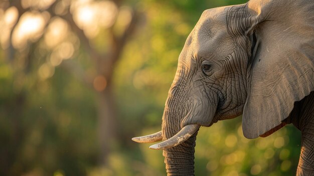 an elephant with tusks in the sunlight