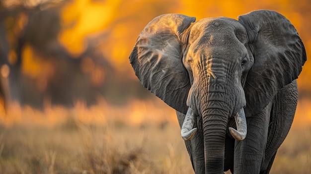 an elephant with tusks walking through a field