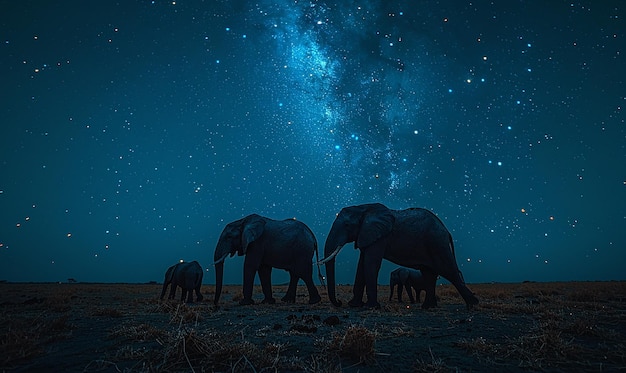 elephants are standing in a field with the sky in the background