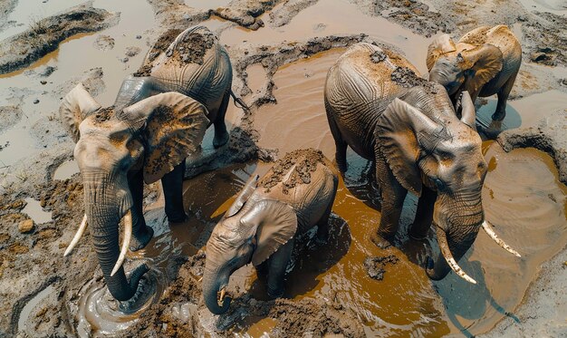 Photo elephants bath in mud