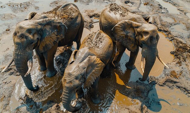 Photo elephants bath in mud