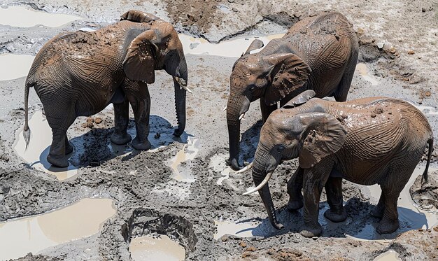 Photo elephants bath in mud