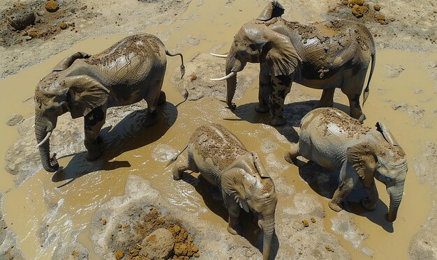 elephants bath in mud