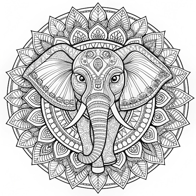 ELEPHANTS MANDALA COLORING LINE PAGE FOR KIDS