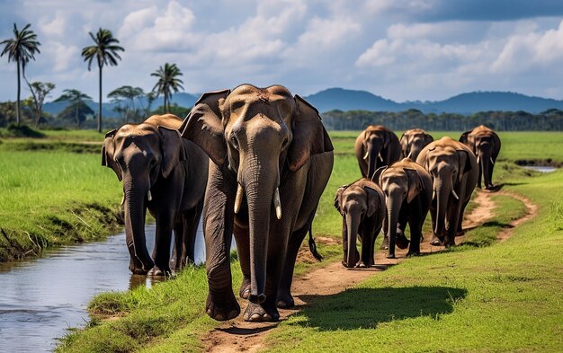 Elephants in National Park of Sri Lanka