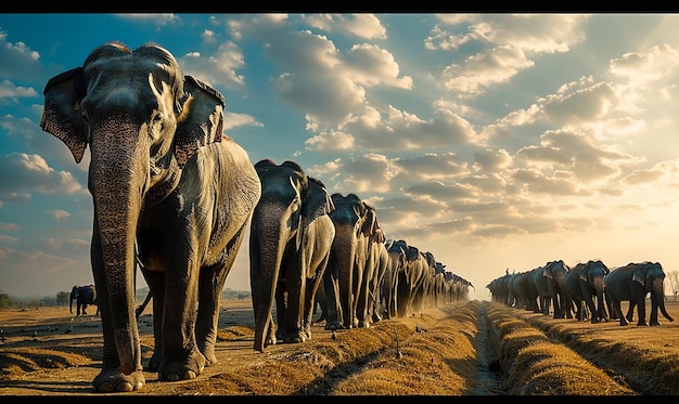 Photo elephants playing together in the wild