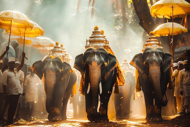 Elephants in Procession india symbol with copy space