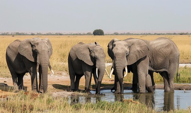 Elephants at a Watering Hole in the Savanna