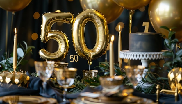 Elevate your anniversary festivities with a stunning gold foil balloon number quot50quot shimmering