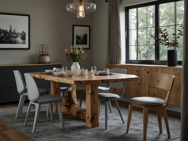 Photo elevate your dining experience with a stunning natural wood slab dining table