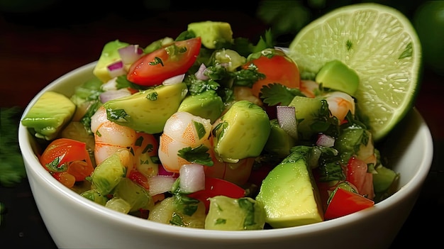 Elevate your next meal with this exquisite avocado and shrimp ceviche Generated by AI