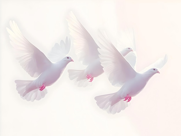 Photo elevate your spirit flat blurred white doves in flight a symbol of freedom and renewal for janeir