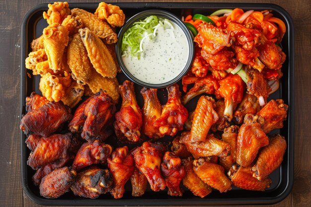 Photo elevated chicken wing tray presentation