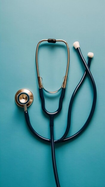 An elevated view of stethoscope over blue background