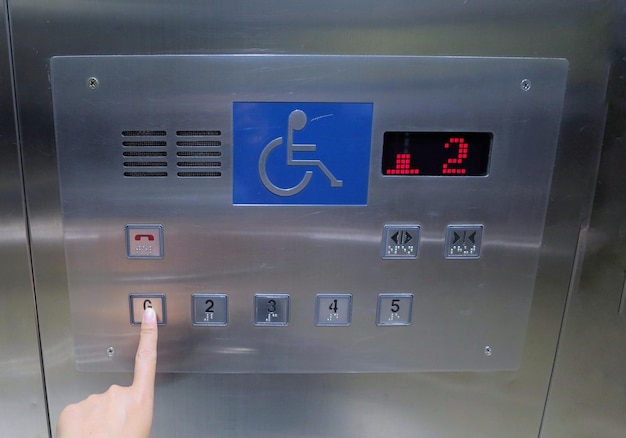 The elevator button with braille code of the elevator Universal design Technology sign and symbol