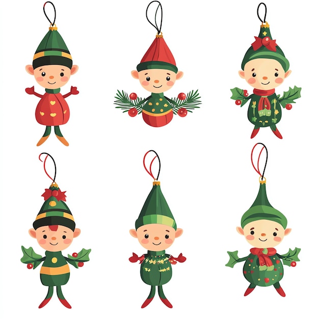 Photo elf ornaments christmas flat