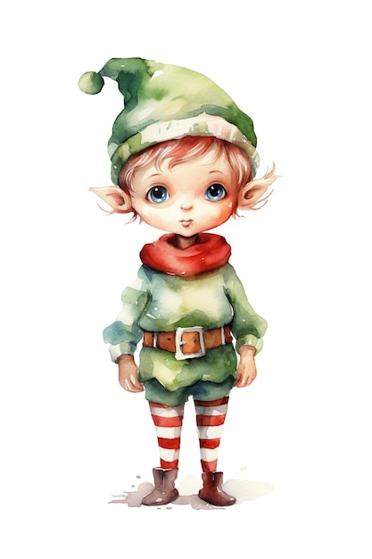 Elf xmas christmas watercolor clipart cute isolated on white background with Generative AI