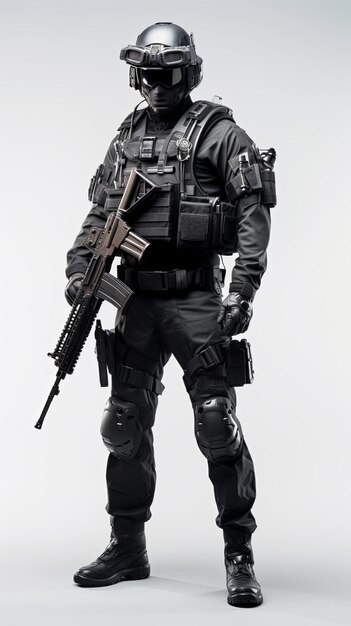 elite unit soldier dressed entirely in black Isolated on minimal background