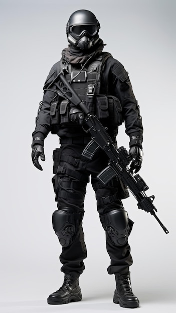 elite unit soldier dressed entirely in black Isolated on minimal background