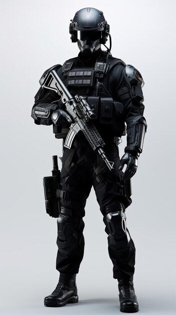 elite unit soldier dressed entirely in black Isolated on minimal background