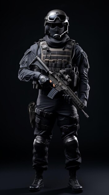 elite unit soldier dressed entirely in black Isolated on minimal background