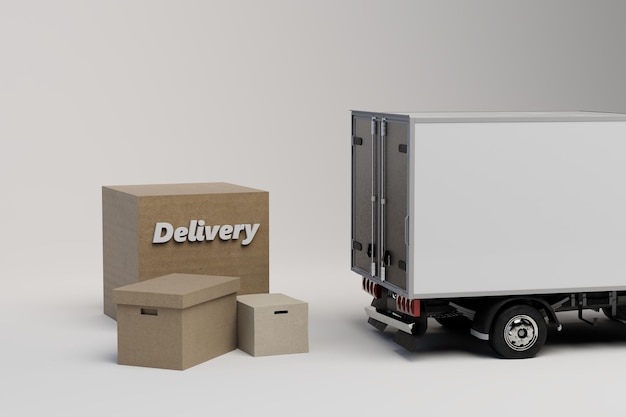 elivery by location. online delivery. delivery services. brown boxes with the inscription delivery