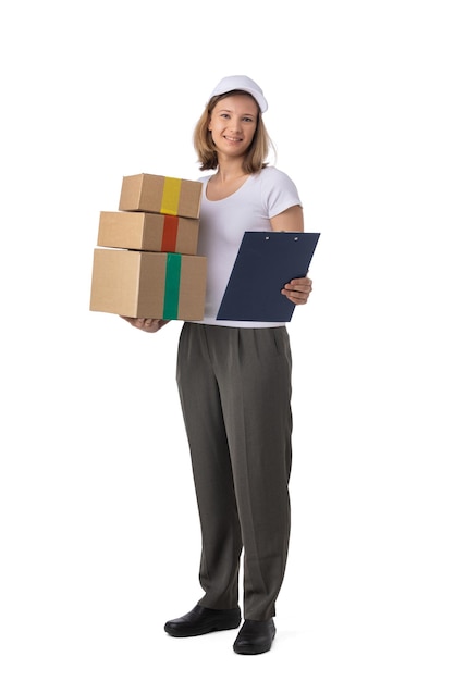 Elivery woman with boxes