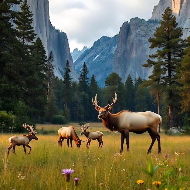 Elk Afternoon Snack in Yosemite Field