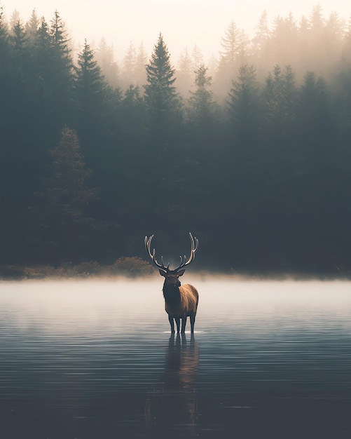 Photo elk in a lake ai generated