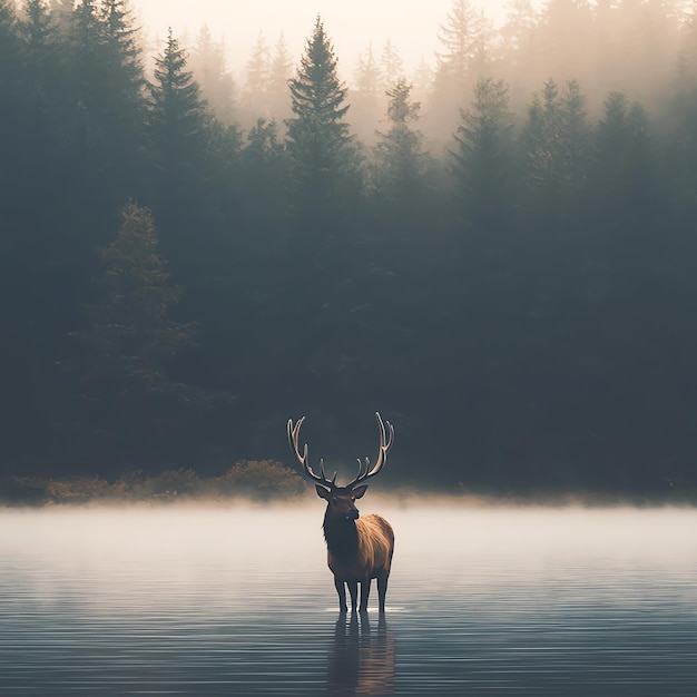 Photo elk in a lake ai generated