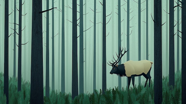 Elk in a Misty Forest