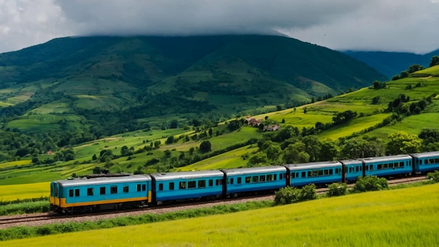 The Ella to Kandy diesel train locomotive winds through the Sri Lankan countryside