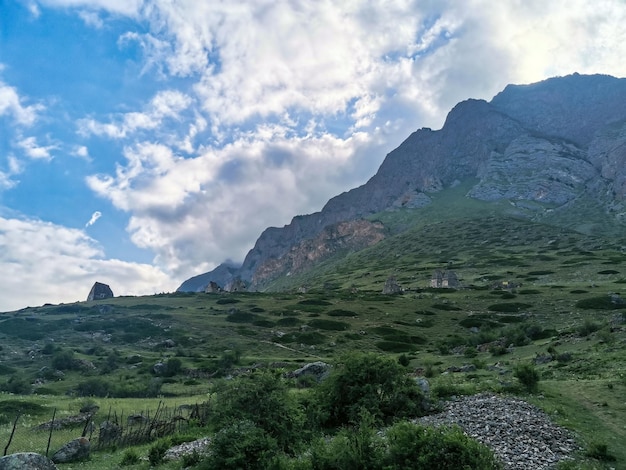 Eltyubyu is the city of the dead Ancient Stone Crypts in KabardinoBalkaria Russia June 2021