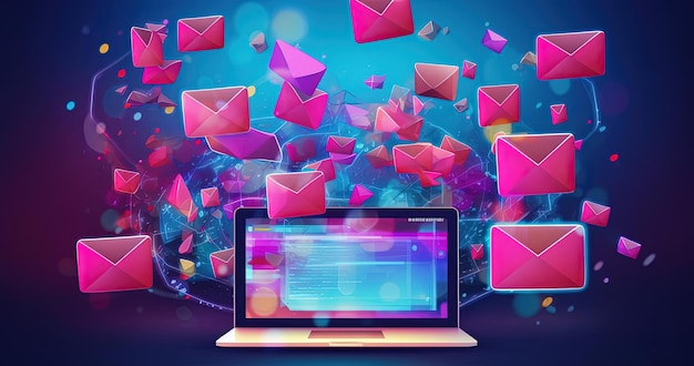 Photo email concept illustration 3d clip art graphics cliparts in the style of dark pink and light indigo