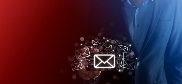 Email marketing and newsletter conceptContact us by newsletter email and protect your personal information from spam mail conceptScheme of direct sales in business List of clients for mailing